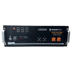 Pylontech US5000 battery unit front panel with power controls, network ports, and orange terminal connectors, Voltagon Energy