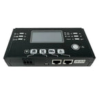 Black rectangular LCD remote display panel with WiFi icon, control buttons, two ethernet ports, and digital screen for Axpert