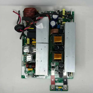 Main inverter board PCB assembly with transformer coils, capacitors, and circuit components for solar inverter power supply.