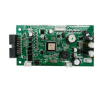 Green circuit board with microchip, capacitors, and connectors for Axpert VM IV inverter control system.