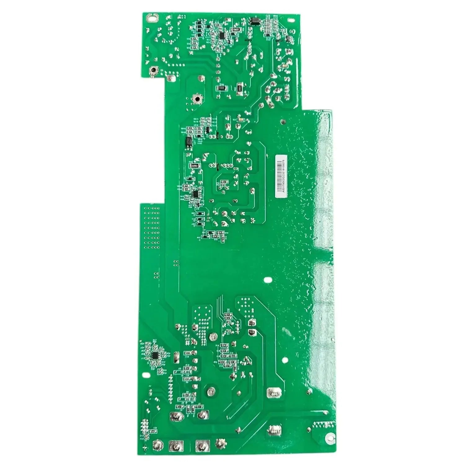 Green circuit board with components, solder points, and connector headers for 5kW off-grid inverter MPPT controller.