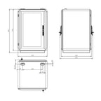 Technical dimension diagram of Pylontech US5000 battery cabinet showing front, side, and top views with measurements in milli