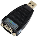 UOTEK UT-882 USB to RS-232 serial converter with USB connector on top and DB-9 female port below, black plastic housing with 