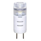 White G4 LED bulb with clear dome top and two metal pins, shown as standalone product against white background.