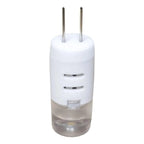 White cylindrical plug-in air freshener or diffuser with two metal prongs and translucent liquid reservoir at base.