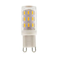 G9 LED bulb with frosted glass housing and warm white LED elements arranged in three vertical rows, shown against white backg