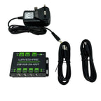 Waveshare USB hub with 4 ports, power adapter, and two extension cables displayed against white background.