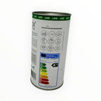 Cylindrical LED bulb packaging with green band, showing 4 Watt specifications, energy rating A++, and product details.
