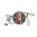 Smart RGB LED strip light kit with coiled strip, power adapter, wireless remote control, and Wi-Fi hub shown on white backgro