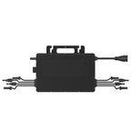 Hoymiles HMS-1800-4T micro inverter with four input cables on left side, one output cable on right, and carrying handle on to