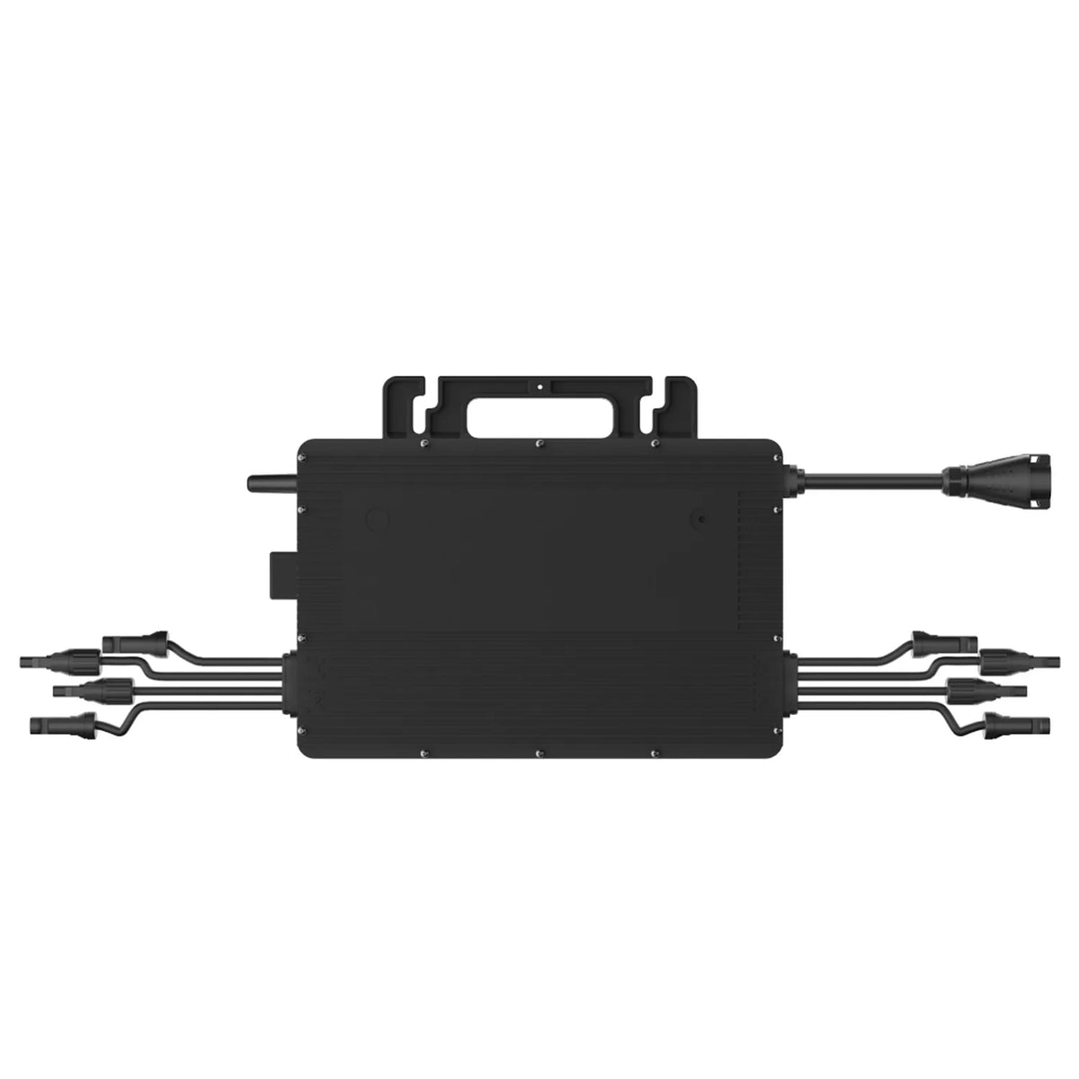 Hoymiles HMS-1800-4T micro inverter with four input cables on left side, one output cable on right, and carrying handle on to