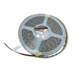 Coiled LED strip light on reel with multicolor wire connectors and yellow tape tabs.
