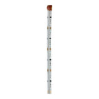 White flexible LED strip with copper connectors and reddish-brown end cap, displayed vertically against white background.