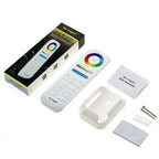 Mi-Light RGB LED strip controller kit with remote, packaging box, user manual, wall mount bracket, and installation hardware 