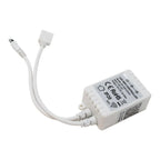 White LED strip light controller with dual cable connectors and WiFi symbol, product shot on white background.
