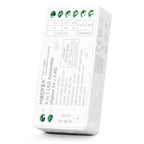 White Mi-Light Zigbee 3.0 and 2.4G LED controller device showing technical specifications, wiring diagram, and control indica