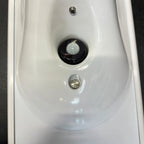 White ceiling-mounted solar light fixture with motion sensor dome, power button, and threaded connector, installation shot.