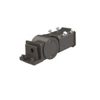 Dark metal mounting bracket with circular dial adjustment mechanism and mounting bolts, product isolation shot.