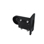 Black wall-mounted LED street light fixture with adjustable bracket and dual mounting connectors, product shot on white backg