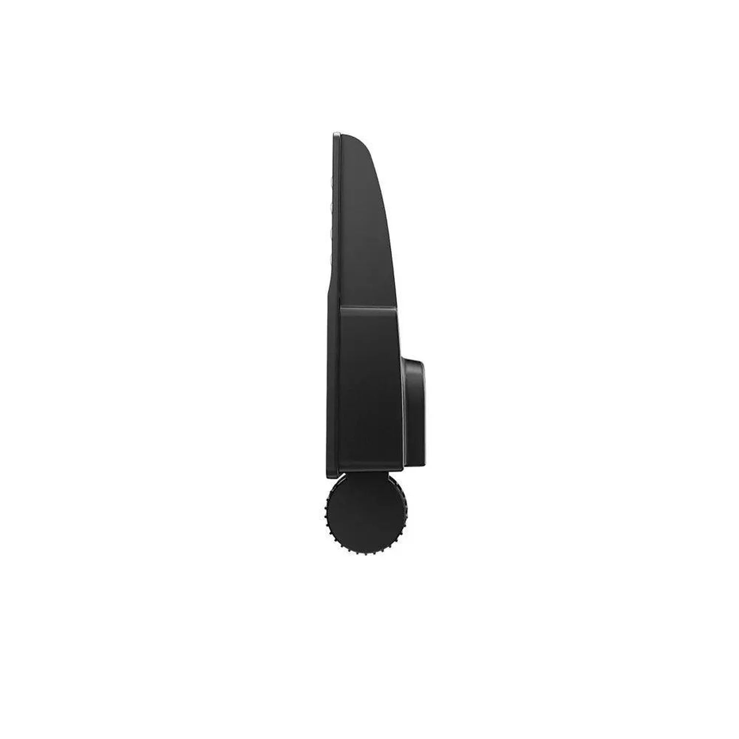 Black LED street light with tall tapered head and spherical base, shown against white background.