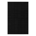 All-black N-type bifacial solar panel with vertical ribbed texture and horizontal division line, front view product shot.