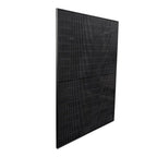 Black solar panel with vertical ribbed texture and horizontal dividing line, angled product shot on white background.