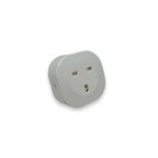 White rounded smart plug with three rectangular outlet holes and power indicator light, angled view on white background.