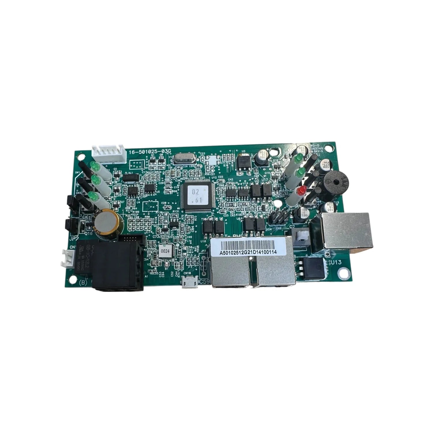 Bluetooth LCD remote control circuit board for Axpert inverters, showing green PCB with microprocessor, capacitors, and conne