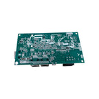 Green circuit board with electronic components, connectors, and integrated circuits for Bluetooth LCD remote control.