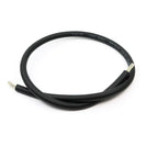 Black flexible DC battery cable with tinned copper connectors, coiled on white background.