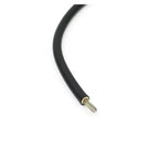 Black flexible DC cable with exposed stranded copper conductor at the end, shown against white background.