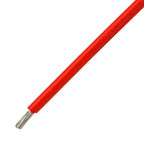 Red double-insulated solar PV cable with exposed stranded wire conductor at end, shown against white background.