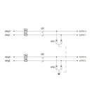 Electrical schematic diagram showing two-string PV combiner box configuration with fused inputs, DC disconnect switches, and 