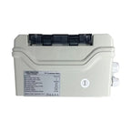 Voltagon PV Combiner Box BHS-2/2 with specifications label visible, showing white enclosure with black internal components an