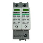 BENY BUD-40/2 surge protection device with dual modules, green display indicators, and terminal connections mounted on DIN ra