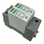 Two-module PV surge protection device with digital displays, rated 40kA, mounted on DIN rail base with gray housing.