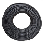 Coiled black solar PV cable on 100-meter drum, shown from above against white background.