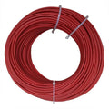Red coiled solar PV cable on 100m drum with gray cable ties, shown as product alone against white background.