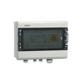 BENY PV DC combiner box with white exterior casing, transparent door revealing internal circuit breakers and components, moun