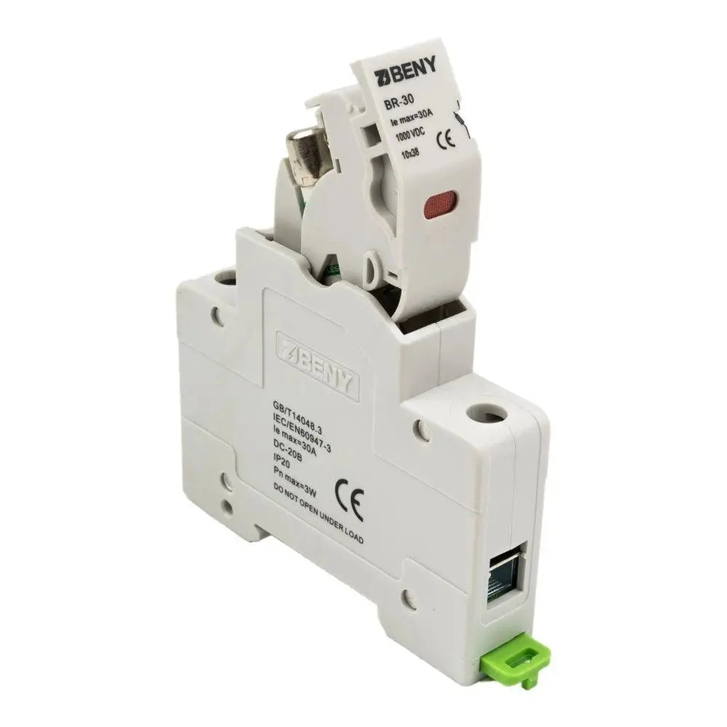BENY BR-30 solar PV fuse holder with LED indicator, shown as standalone product against white background.