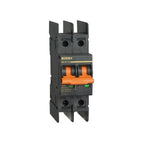 BENY BB1H-63 two-pole DC isolator with orange handle and green indicator lights on DIN rail mount, rated 32A 600V.