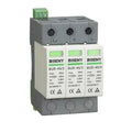 BENY BUD-40/3 DC surge protection device with three white modules mounted on gray rail, green terminal block on top, rated 40