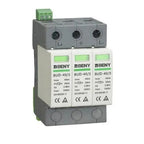 BENY BUD-40/3 DC surge protection device with three white modules mounted on gray rail, green terminal block on top, rated 40