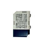 Meanwell LCM-25DA LED driver with beige casing and dark blue heatsink fins, showing technical specifications and regulatory m