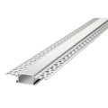 Aluminum recessed LED profile with perforated flanges and white diffuser cover, shown as isolated product view.