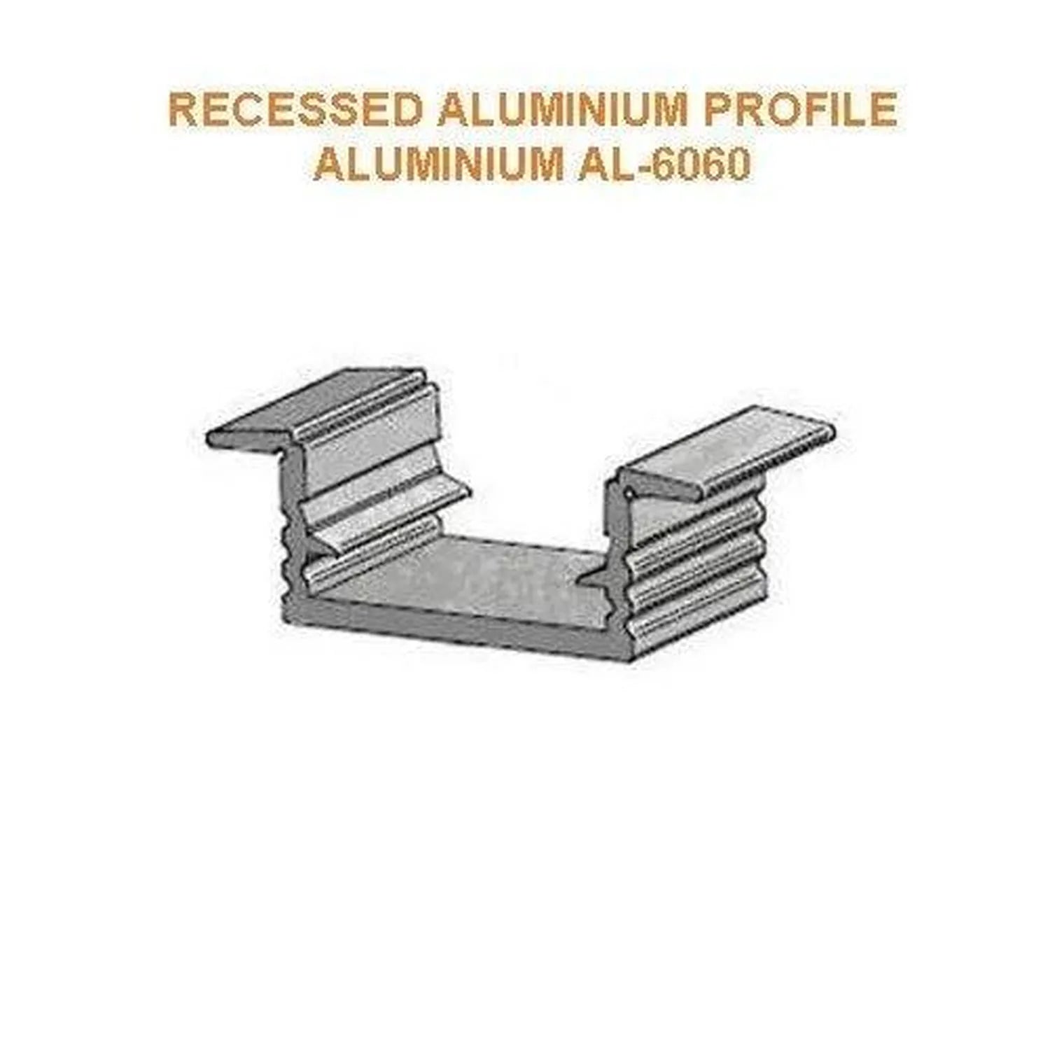 Technical drawing of recessed U-channel aluminum profile AL-6060 with vertical flanges and horizontal base.
