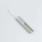 Aluminum LED channel profile with frosted diffuser and yellow LED strip mounted inside, angled view on white background.
