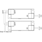 Wiring diagram for LED driver showing dual-channel loop-in loop-out configuration with AC input terminals and LED output conn