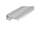 Aluminium LED stair nosing profile with ribbed top surface and integrated anti-slip texture, shown at an angle with white vin
