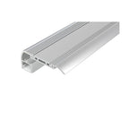 Aluminium LED stair nosing profile with ribbed top surface and integrated anti-slip texture, shown at an angle with white vin